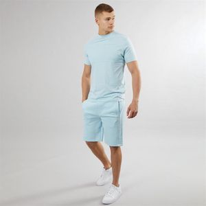 2 delige 100% katoen heren zomer set Bench hemelsblauw t shirt met korte broek short maat XL