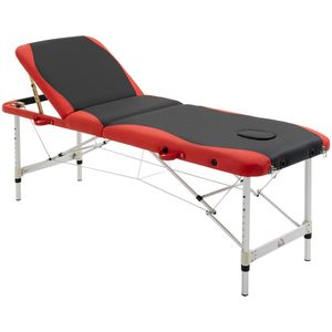 Pugsdrly Opvouwbare massagetafels, cosmetische tafels, in hoogte verstelbare massagetafel, massagebed, aluminium, schuimrubber, kunststof, zwart + rood, 215 x 81 x 61-84 cm
