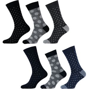 Sokken Heren - 6 Paar - Stippen - Zwart/Navy 40-46