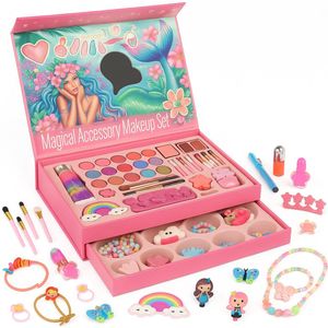 IGOODCO Makeup Set Makeup doos met lade met cosmetica, sieraden en nagelaccesoires – Make-upset Kinderen – Schoonheidskoffer Met Spiegeltje – 3+ Jaar – Manicure & Haarstyling