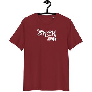 Bitcoin T-shirt - Satoshi Live Free - Unisex - 100% Biologisch Katoen - Bordeaux Rood - Maat S |By BitPopArt |Grappige Tekst| Bitcoin cadeau| Bitcoin T-shirt | Bitcoin Shirt| Bitcoin Merch| Bitcoin Kleding