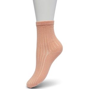 Bonnie Doon Korte Zachte Glitter Sokje met Opengewerkt Ribpatroon Dames Zacht Oranje Pasteltint maat 36/42 - Glitter - Zacht Metalic draad - Gladde Teennaad - Luxe - Trendy - Polyamide Vochtregulerend - Mode - Uniek - Cadmium Orange - BP231404.166