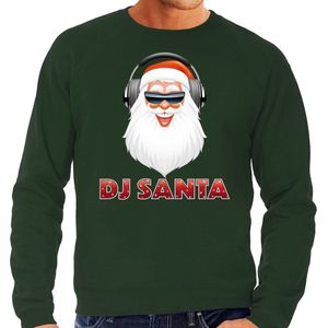 Foute Kersttrui / sweater - DJ santa met koptelefoon techno / house / hardstyle/ r&b / dubstep - groen voor heren - kerstkleding / kerst outfit L