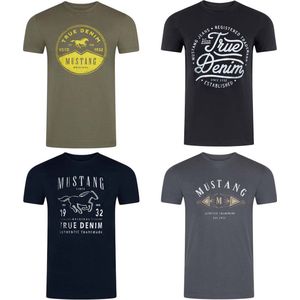 Mustang Heren T-Shirt 4-pack Mustang heren-T-shirt regular fit Veelkleurig S Ronde Hals Volwassenen Opdruk Print Shirts