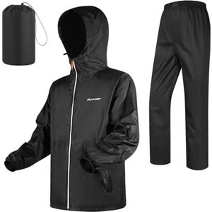 Waterdicht Regenpak voor Dames en Heren - Zwarte Regenjas en Regenbroek Set, Lichtgewicht en Ademend