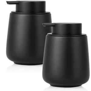 Hanamura Zeepdispenser – 2 Stuks - Zeeppompje vrijstaand – 2x 320 ml - Voor keuken & badkamer – Zwart - Keramiek