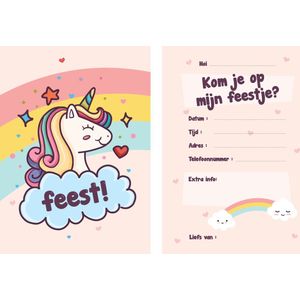 Unicorn uitnodigingen 6 stuks - Kinderfeestje - Eenhoorn - Verjaardag uitnodiging - Uitnodigingskaarten - Uitnodigingen Meisje