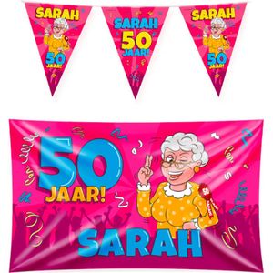 50 Jaar Verjaardag Versiering - Sarah Versiering - Sarah - Feestpakket - Verjaardag Versiering - Slinger - Gevelvlag