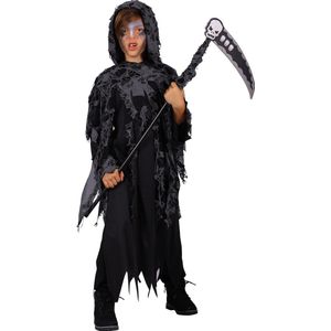 De Dood Jongen Kostuum - Halloween Kleding - Zwart - Inclusief Zeis - Maat 116/128