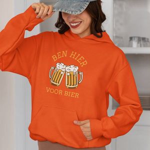 Oranje EK WK & Koningsdag Hoodie Ben Hier Voor Bier - MAAT XS - Oranje Feestkleding - Uniseks pasvorm voor dames & heren