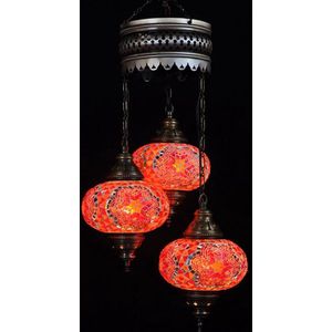 Turkse Lamp Hanglamp Mozaïek Marokkaanse Oosters Handgemaakt Kroonluchter Rood oranje 3 bollen