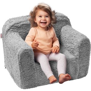 WNHB® Kinderfauteuil fleece grijs – Comfortabele kindersofa – Zachte kinderzetel voor peuters en kinderen – Stoeltje voor jongens en meisjes