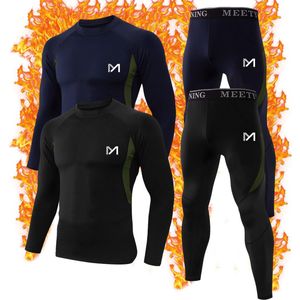 MEETHOO 2 Stuks Thermo Legging Heren- Thermisch Ondergoed - Thermisch Ondergoed - Warme Onderkleding - Heren Thermisch Ondergoed-Zwart/Blauw-XXL