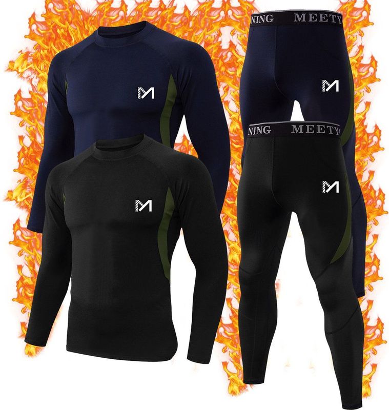 MEETHOO 2 Stuks Thermo Legging Heren- Thermisch Ondergoed - Thermisch Ondergoed - Warme Onderkleding - Heren Thermisch Ondergoed-Zwart/Blauw-XXL