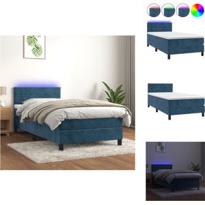 vidaXL Boxspring Bed - Donkerblauw fluweel - 203x80x78/88 cm - Verstelbaar hoofdbord - Kleurrijke LED-verlichting - Pocketvering matras - Huidvriendelijk topmatras - Inclusief montagehandleiding - Bed