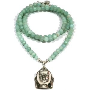 Heaven Eleven - dames ketting - Edelsteen amazoniet 8mm - 925 sterling zilver grote buddha - 80cm