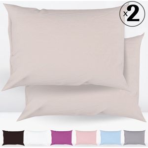 Tavas Kussenslopen 60 x 70 cm Set van 2 Beige Katoen 100% Hotelkwaliteit Kussensloop met rits