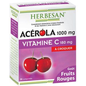Herbesan Acerola 1000 mg Vitamine C 180 mg 30 Kauwtabletten (Aroma : Rood fruit)