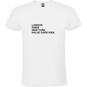 wit T-Shirt met London,Paris, New York , Halve gare riek tekst Zwart Size S