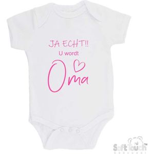 100% katoenen Romper ""JA ECHT!! U wordt Oma"" Unisex Katoen Wit/roze Maat 56/62