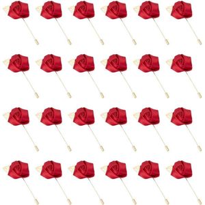 Allecto plus - Zijde Rose Corsages Donkerrood - Set van 24 stuks voor Bruidegommen