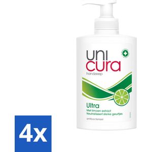 4 x Unicura - Vloeibare Zeep Ultra - Verzorgend - 250 ml Pomp - Antibacteriële Zeep - Vloeibare Zeep - Handzeep - Hydraterende Zeep - Natuurlijke Zeep