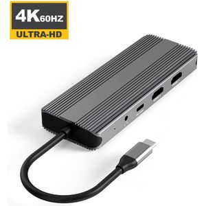 M-TECK Professional Multipoort adapter met 2 x HDMI + 2 x USB 3.0 + 2 x USB-C +Ethernet + Kaartlezer + 3.5mm audio