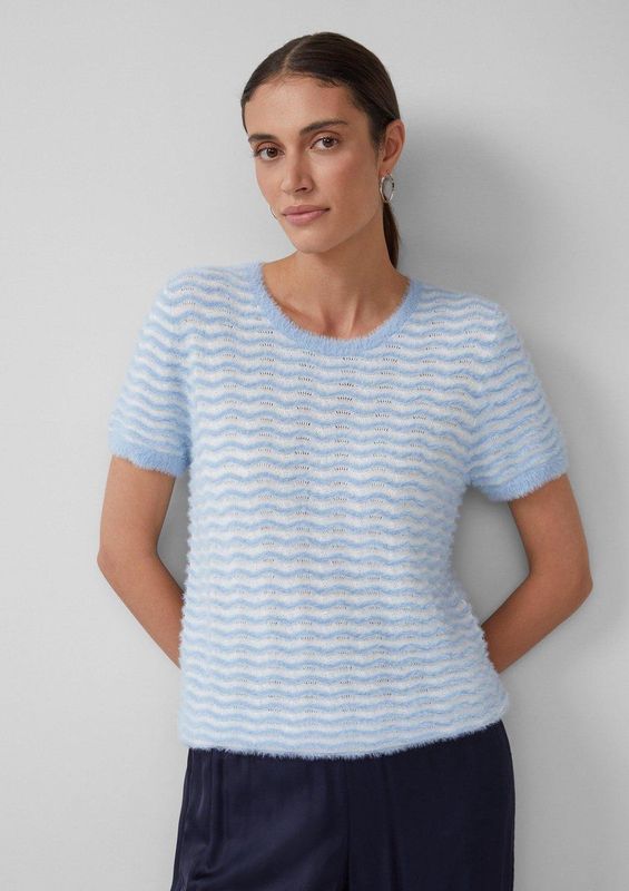 Gebreide Trui - Korte Mouwen - Met Golvend Breipatroon en Pailletten