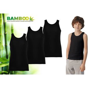 Bamboo - Onderhemden Kinderen Jongens - Hemden Jongens - 3-pack - Zwart - 134-140 - Hemd Jongens - Tanktop - Singlet - Kleding Jongens - Ondergoed Jongens