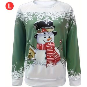 Livano Kersttrui - Dames - Foute Kersttrui - Christmas Sweater - Kerst Sweater - Christmas Jumper - Pyjama - Pullover - Sneeuwpop - Groen - Maat L