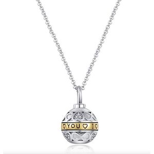 Bijoux by Ive - Ashanger met ketting  - Bolletje - Hartjes - Tekst Love - Zilver en goudkleurig - Assieraad