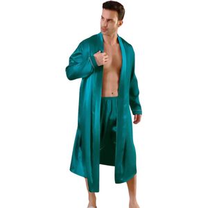 Nivard Satijnen Badjas Heren - Kimono - Kamerjas - Satijn - Ochtendjas - Pyjama - Turqoise - Maat XXL