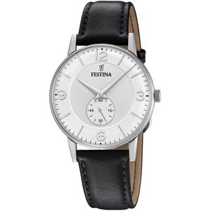Festina F20566/2 Heren Horloge - Mineraalglas - Roestvrijstaal/Leer - Zilverkleurig - Ø 36 mm - Quartz - Gesp - 3 ATM (spatwater)