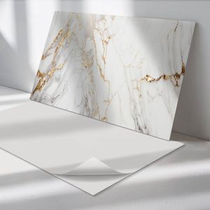 Wallfluent Vinyl Wandpaneel - Elegant geaderd marmer Zelfklevend Wandpaneel - 100 cm x 50 cm - Wit PVC wandpaneel - Set van 1 - Rechthoekig Wandbekleding Vinyl - Texturen Wandpaneel - PVC Muurpaneel - Wandpaneel Keuken en Badkamer