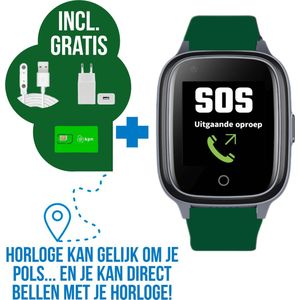 Wiesba WB34S - GPS Horloge Senior - Smartwatch voor Ouderen - Persoonlijke alarmen - alarm horloge ouderen - GPS Horloge Alzheimer - Valdetectie - Personenalarmering met SOS knop Alarmknop - Groen