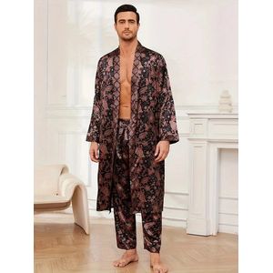 ochtendjas satijn pyjama set vintage heren nachtmode bruin goud mannen badjas goedkoop sexy lange broek lange mouw print