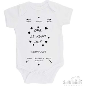100% katoenen Romper ""Arm - Hoofd - Arm - Opa, je kunt het! - Been - Openen & Sluiten - Been"" Unisex Katoen Wit/zwart 56/62