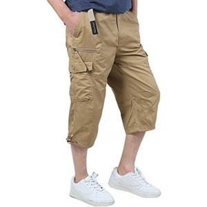 Heren Cargo Broek Zomer Casual Losse Bijgesneden Multi-Pocket Effen Kleur Sport Outdoor