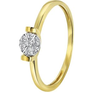 Lucardi Dames Ring entourage 7 diamanten 0,06ct - Ring - Cadeau - 14 Karaat Goud - Geelgoud