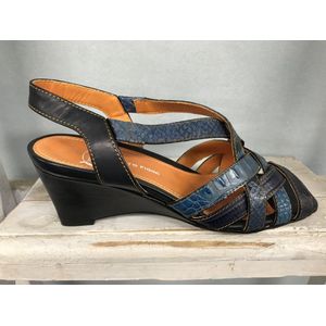 Finest Figini - Pumps / Sandalen - Blauw - Zomer schoenen - Maat 40,5 - leren - schoenen - sleehak - FF