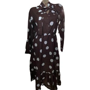 Dames Jurk met stippen M/L donkerbruin