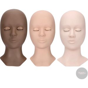 TSARA Wimper Oefen Hoofd Deluxe Bruin - Poppenhoofd - Uitneembare ogen oogleden - Wimpere-xtensions - Oefenen - Training