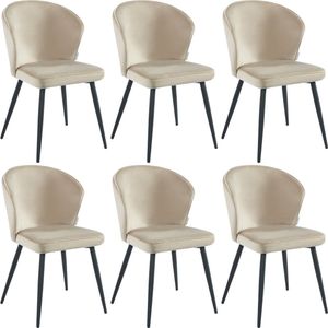 Colenis® - Curve Eetkamerstoel - Set Van 6 - Beige - Velvet - Zwarte Poten