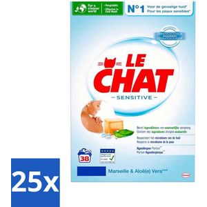 25 x Le Chat Sensitive - Waspoeder - Witte en Gekleurde Was - Marseille & Aloë Vera - 38 Wasbeurten - Waspoeder - Hypoallergen - Gevoelige Huid - Marseillezeep - Aloë Vera