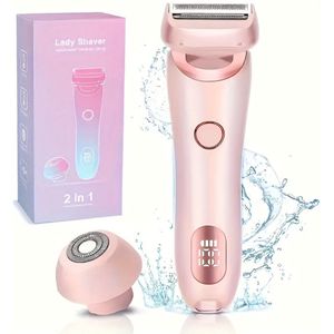 2-in-1 intiem scheerapparaat, elektrisch scheerapparaat voor ontharing bij vrouwen, draagbaar mes voor ontharing, snoerloze bodygroomer, bikinilijntrimmer, met led-display voor vrouwen (roze)