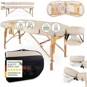 ZEN - Mobiele Ovale Massagetafel - Inklapbaar - Hoogte Verstelbaar - Crème