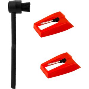 Allecto Plus - Platenspelernaalden Set met Reinigingsborstel | Crosley Victrola LP-fonograaf Accessoires (Rood)