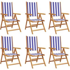 vidaXL Tuinstoelen 6 st verstelbaar massief hout en stof blauw en wit - Tuinstoel - Tuinstoelen - Inklapbare Tuinstoel - Tuin Stoel