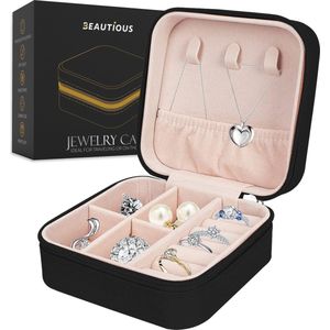 Beautious® Luxe Sieradendoos – Sieradenhouder – Juwelendoos – Compact - Ring/Oorbellen/ Ketting/Horloge - Zwart