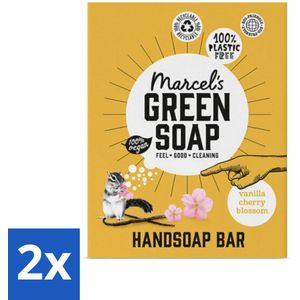 2 x Marcel's Green Soap - Handzeep Bar - Vanille & Cherry Blossom - Krachtige werking - 90 gr - Handzeep - Biologische Zeep - Plasticvrije Zeep - Vegan Zeep - Natuurlijke Zeep
